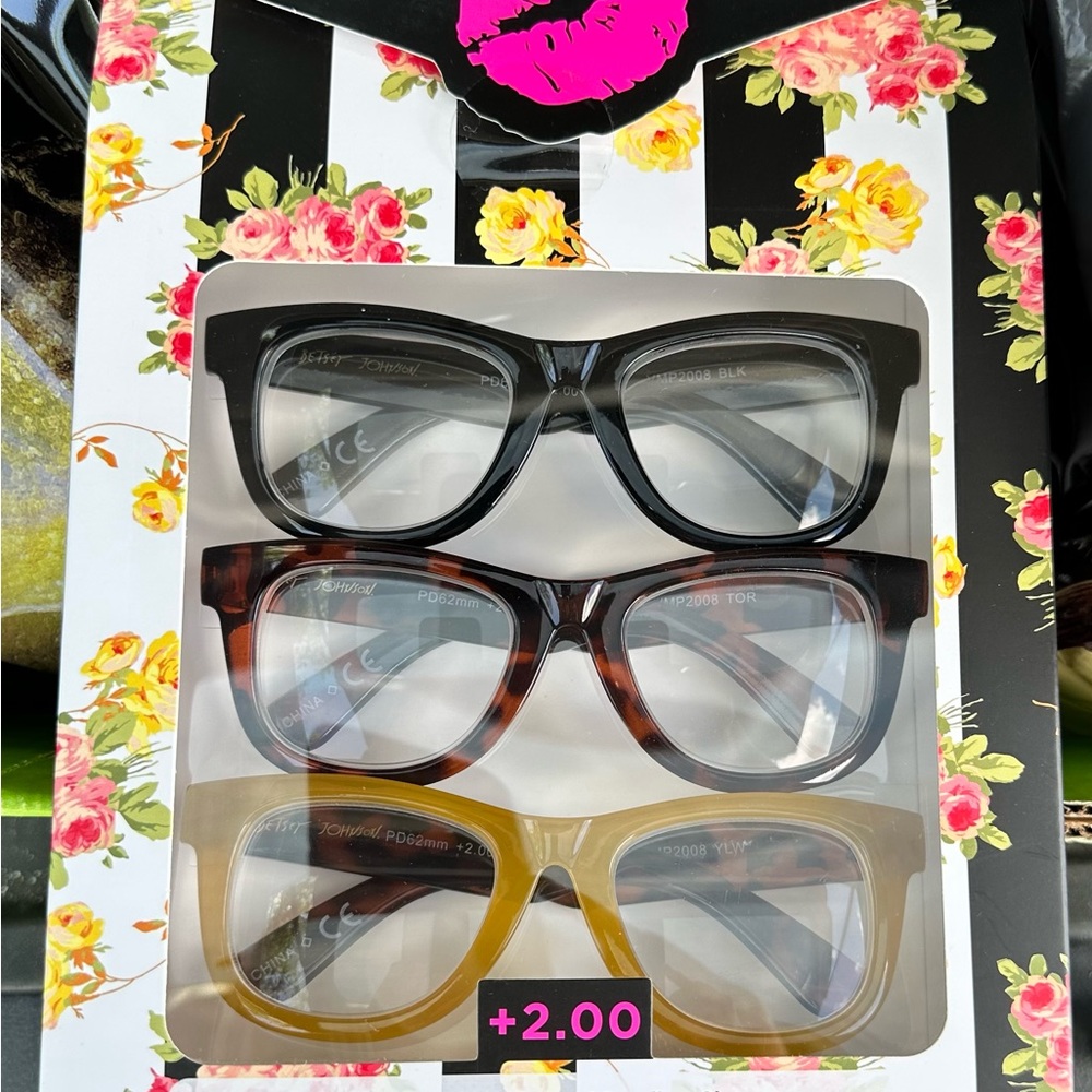 Betsy Johnson 💋 Retro Thick/Chunky Reading Glasses 1.5, 2.0 or 2.5 select size